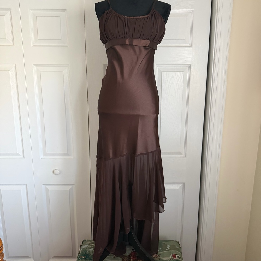 Juno Dress Womens S Brown Chiffon Maxi Slip USA Formal Evening Milkmaid Babydoll - Picture 3 of 13